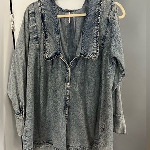 Free People Charlie Denim Buttdown Shirt - light indigo